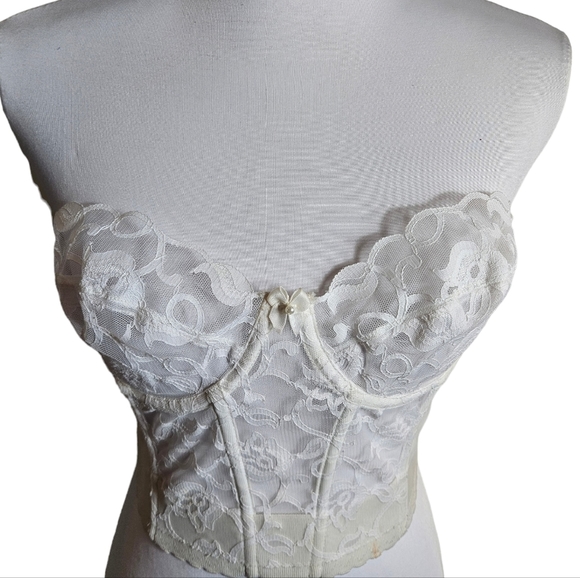 Vintage Gold Label Victorias Secret White Lace Bustier Bra Corset Sz 36B Bridal - Picture 2 of 15